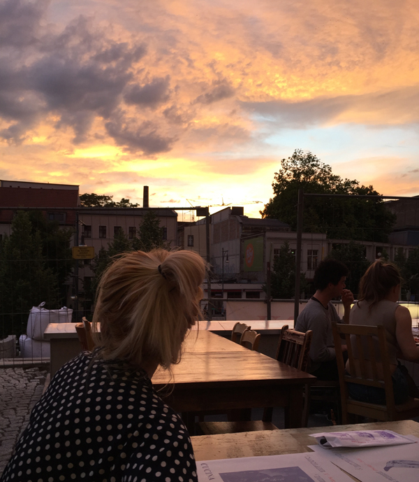 terrasse, berlin, pizzeria, nuage, coucher, soleil