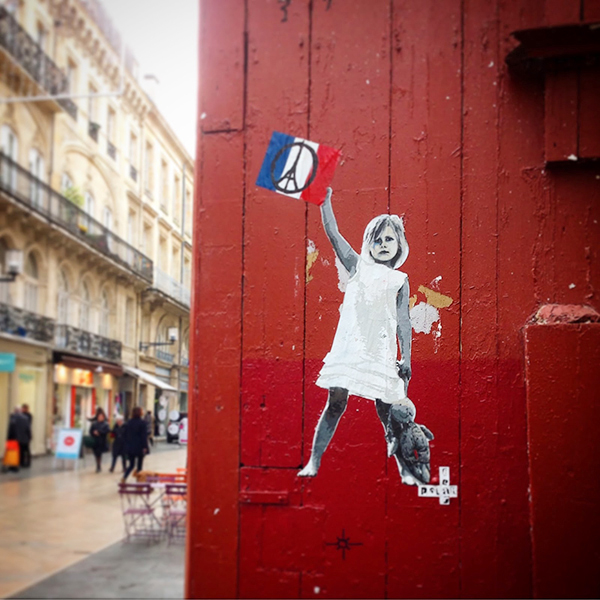 Enfant, collage, rue, paris, france, française, enfance, paix, symbole, street art