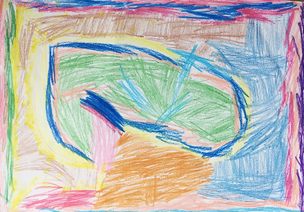 Oeuvre abstraite multicolore par une enfant de 4 ans